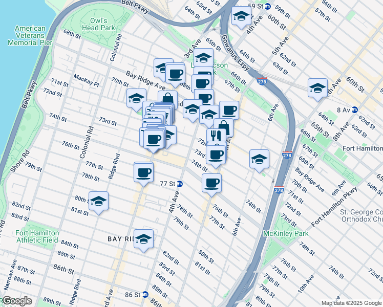 map of restaurants, bars, coffee shops, grocery stores, and more near 7312 4th Avenue in Brooklyn