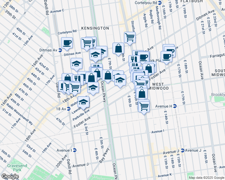 map of restaurants, bars, coffee shops, grocery stores, and more near 238 Newkirk Avenue in Brooklyn