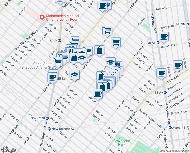 map of restaurants, bars, coffee shops, grocery stores, and more near 1462 50th Street in Brooklyn