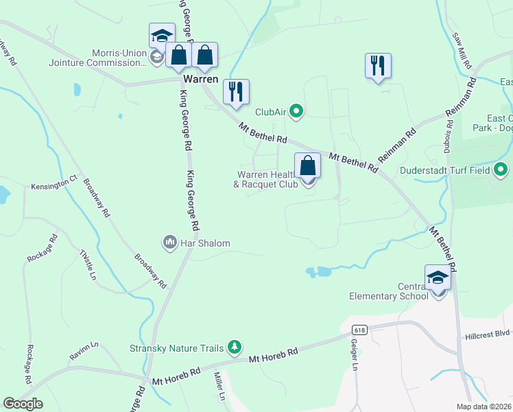 map of restaurants, bars, coffee shops, grocery stores, and more near in Warren