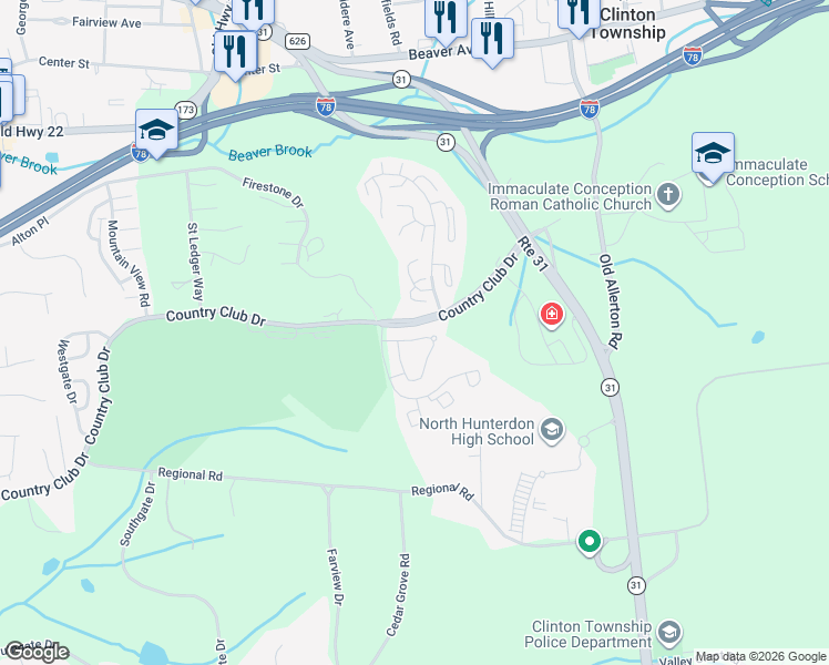 map of restaurants, bars, coffee shops, grocery stores, and more near 19 La Costa Drive in Hunterdon County