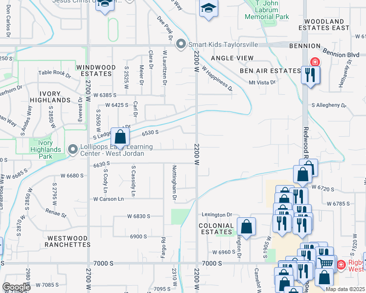 map of restaurants, bars, coffee shops, grocery stores, and more near 2262 Longmeadow Drive in Taylorsville