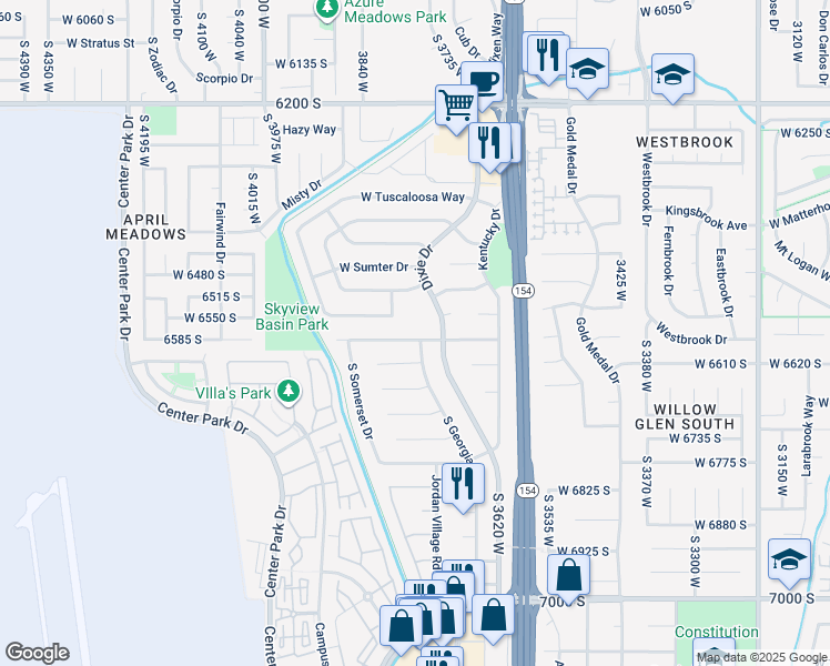 map of restaurants, bars, coffee shops, grocery stores, and more near 3770 Carolina Drive in West Jordan