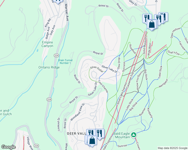 map of restaurants, bars, coffee shops, grocery stores, and more near 7101 Stein Circle in Park City