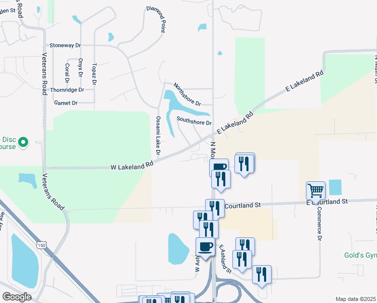 map of restaurants, bars, coffee shops, grocery stores, and more near 110 West Lakeland Road in Morton