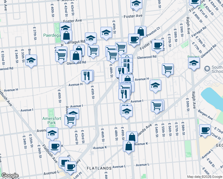 map of restaurants, bars, coffee shops, grocery stores, and more near 4724 Kings Highway in Brooklyn