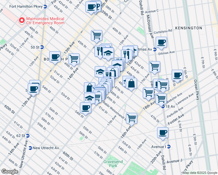 map of restaurants, bars, coffee shops, grocery stores, and more near 4705 16th Avenue in Brooklyn