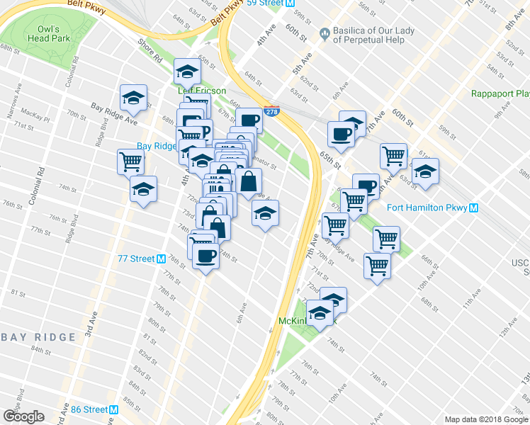 map of restaurants, bars, coffee shops, grocery stores, and more near 6914 6th Avenue in Brooklyn