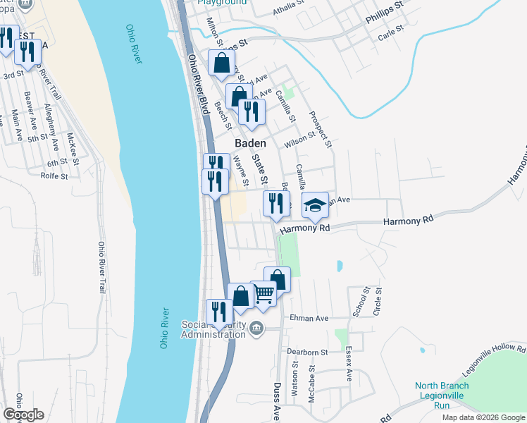 map of restaurants, bars, coffee shops, grocery stores, and more near 255 State Street in Baden