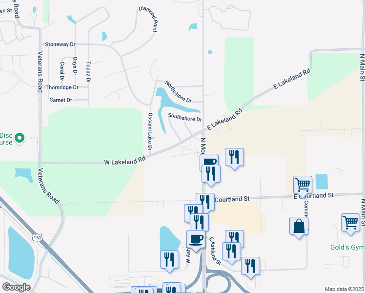 map of restaurants, bars, coffee shops, grocery stores, and more near 110 West Lakeland Road in Morton