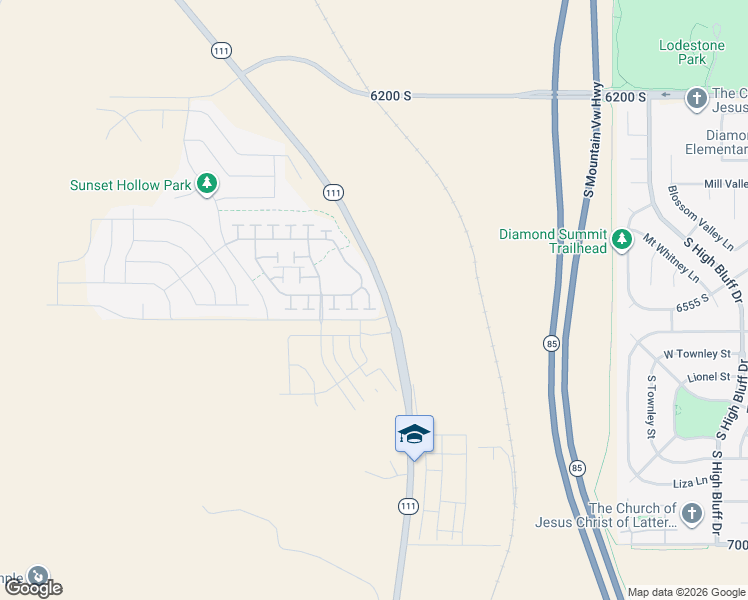 map of restaurants, bars, coffee shops, grocery stores, and more near 6563 South Days End Court in West Jordan