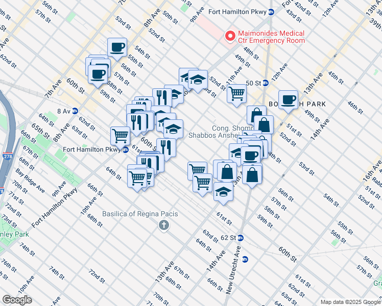 map of restaurants, bars, coffee shops, grocery stores, and more near 1136 58th Street in Brooklyn