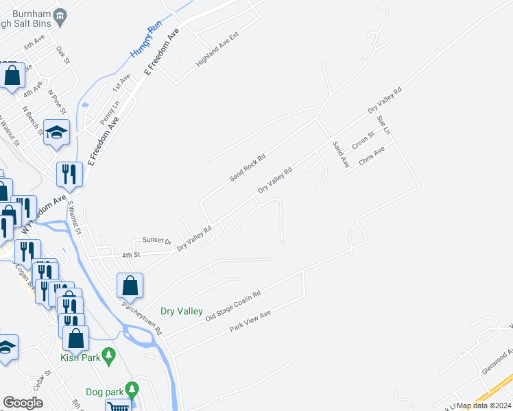 map of restaurants, bars, coffee shops, grocery stores, and more near 565 Circle Lane in Lewistown