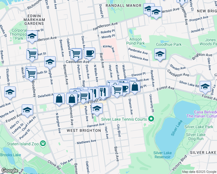 map of restaurants, bars, coffee shops, grocery stores, and more near 481 Bard Avenue in Staten Island