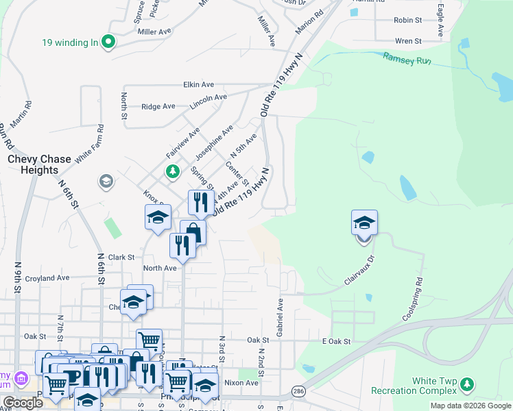 map of restaurants, bars, coffee shops, grocery stores, and more near 206 Greenview Court in Indiana