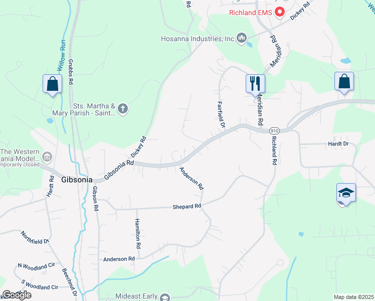 map of restaurants, bars, coffee shops, grocery stores, and more near 3909 Gibsonia Rd in Gibsonia