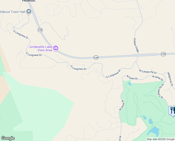 map of restaurants, bars, coffee shops, grocery stores, and more near 1734 Longview Drive in Hideout