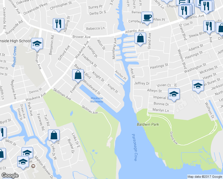 map of restaurants, bars, coffee shops, grocery stores, and more near 3496 Knight Street in Oceanside