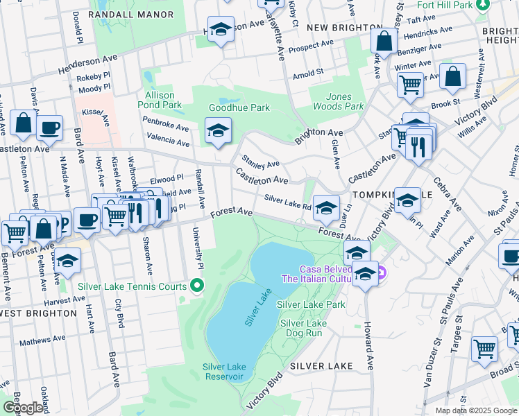 map of restaurants, bars, coffee shops, grocery stores, and more near 185 Forest Avenue in Staten Island