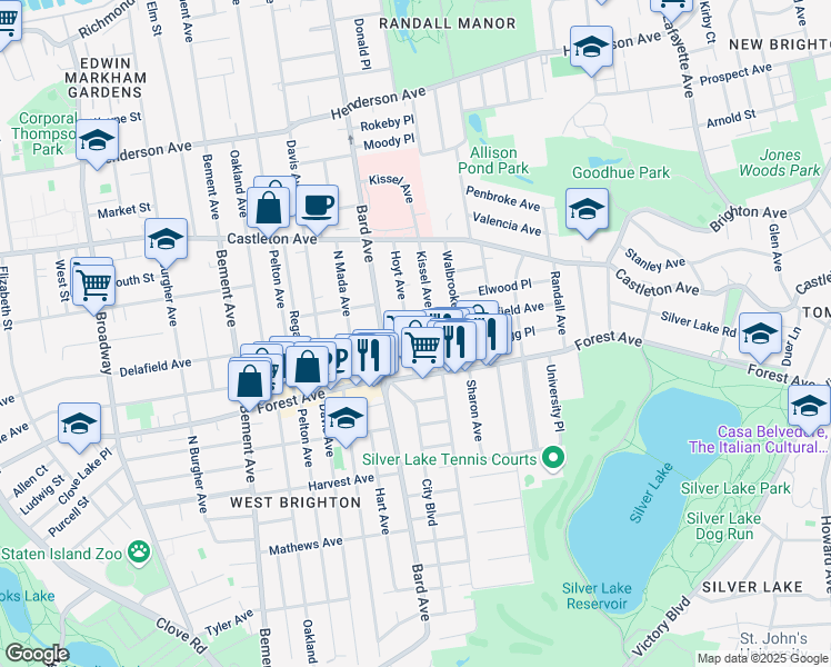 map of restaurants, bars, coffee shops, grocery stores, and more near 447 Hoyt Ave in Staten Island