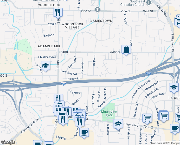 map of restaurants, bars, coffee shops, grocery stores, and more near 6551 Rothmoor Drive in Murray