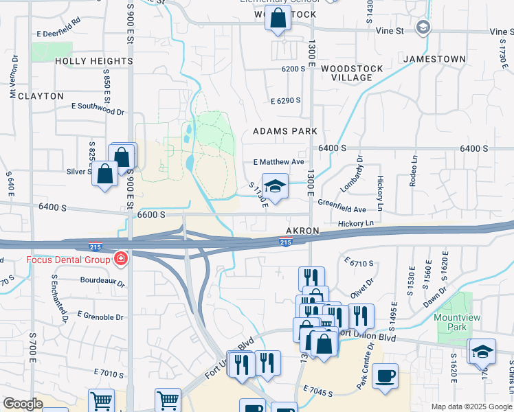 map of restaurants, bars, coffee shops, grocery stores, and more near 1181 East 6600 South in Murray