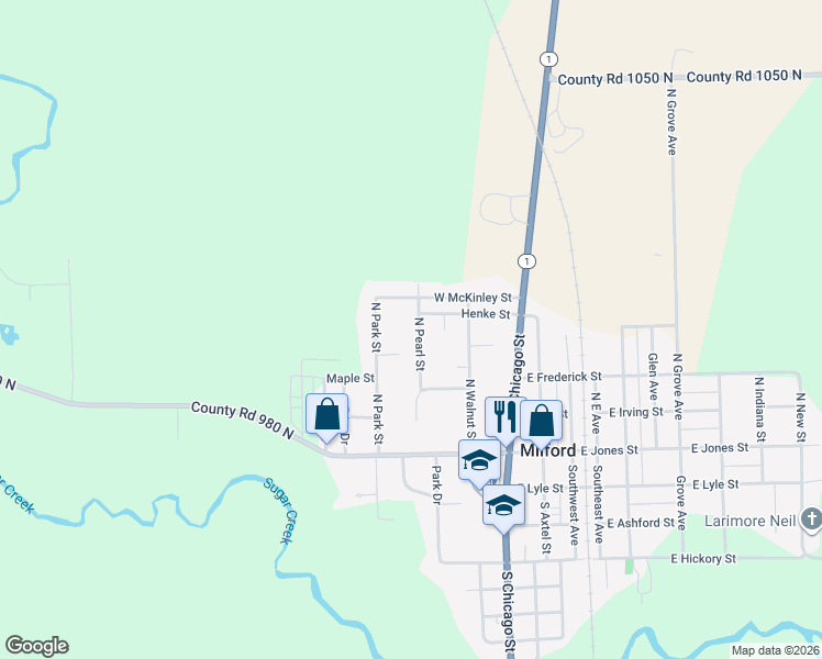 map of restaurants, bars, coffee shops, grocery stores, and more near 124 1/2 North Pearl Street in Milford