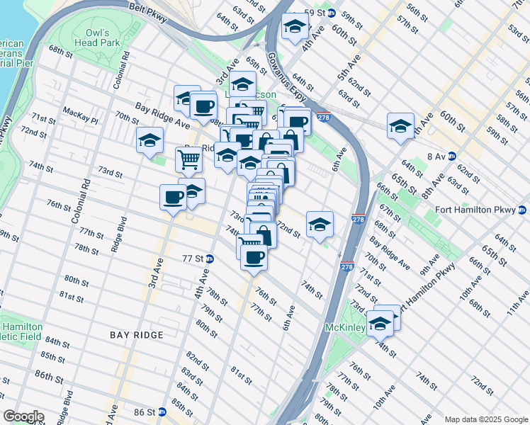 map of restaurants, bars, coffee shops, grocery stores, and more near 479 72nd Street in Brooklyn
