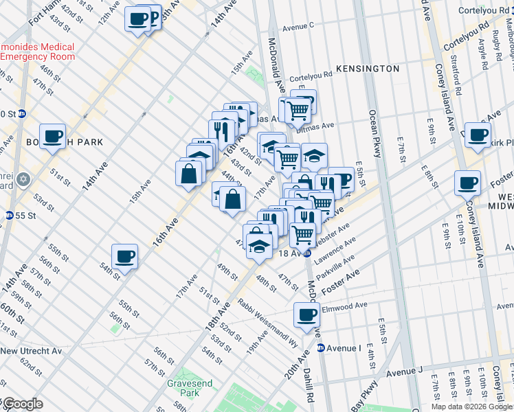 map of restaurants, bars, coffee shops, grocery stores, and more near 4405 17th Avenue in Brooklyn