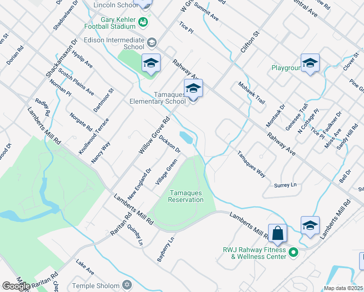 map of restaurants, bars, coffee shops, grocery stores, and more near 105 Dickson Drive in Westfield