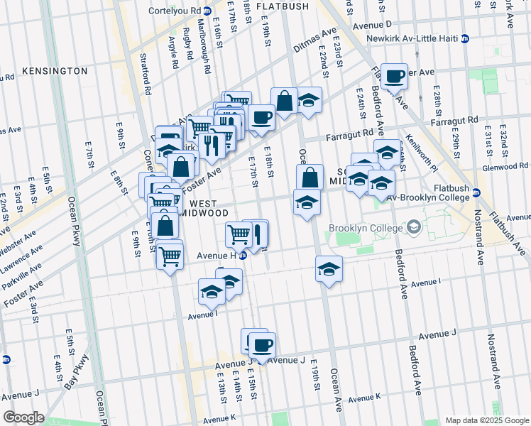 map of restaurants, bars, coffee shops, grocery stores, and more near 759 East 17th Street in Brooklyn
