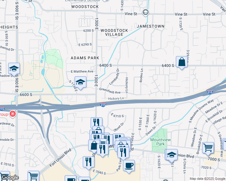 map of restaurants, bars, coffee shops, grocery stores, and more near 1383 Greenfield Avenue in Murray