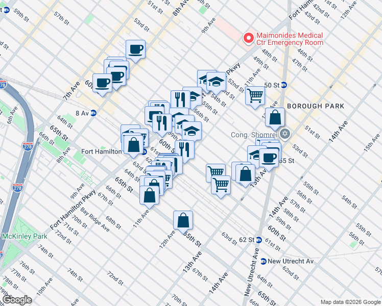 map of restaurants, bars, coffee shops, grocery stores, and more near 5902 11th Avenue in Brooklyn