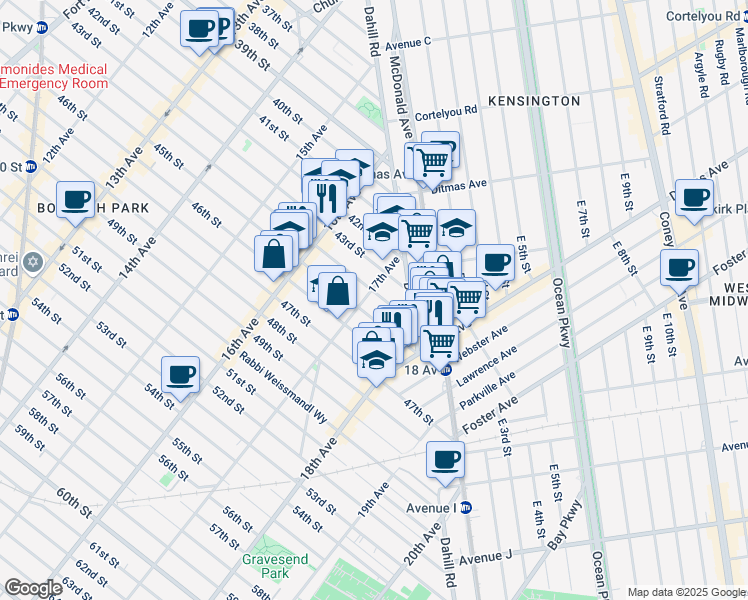 map of restaurants, bars, coffee shops, grocery stores, and more near 4405 17th Avenue in Brooklyn
