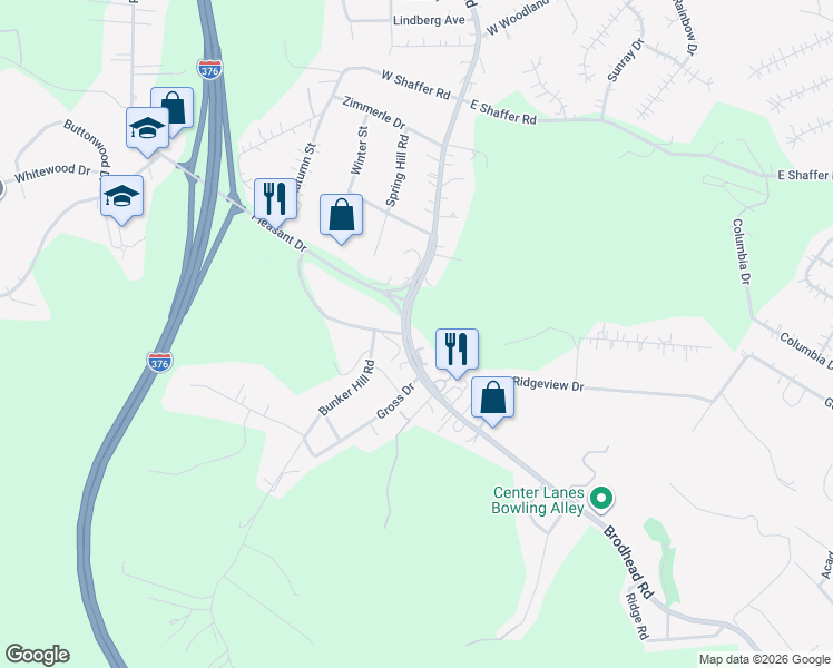 map of restaurants, bars, coffee shops, grocery stores, and more near 3196 Brodhead Road in Aliquippa