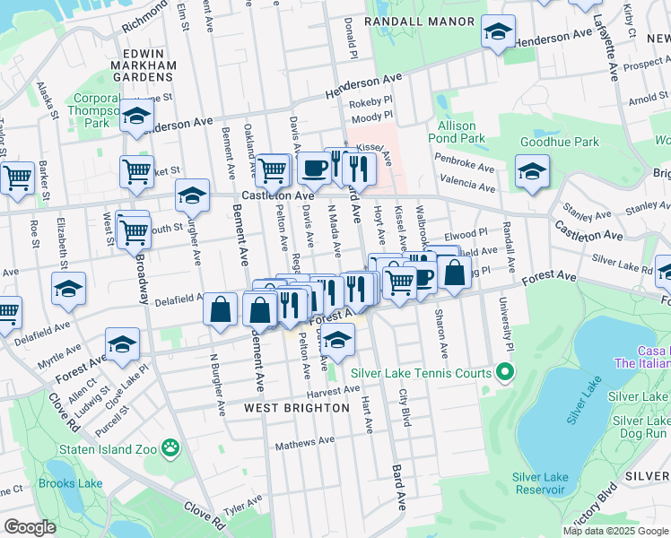 map of restaurants, bars, coffee shops, grocery stores, and more near 98 North Mada Avenue in Staten Island