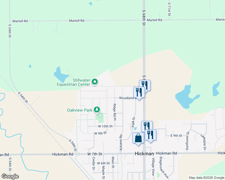 map of restaurants, bars, coffee shops, grocery stores, and more near 1307 Ridge Road Place in Hickman