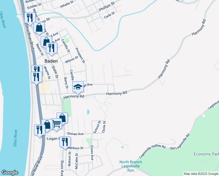 map of restaurants, bars, coffee shops, grocery stores, and more near 267 Beaver Street in Baden