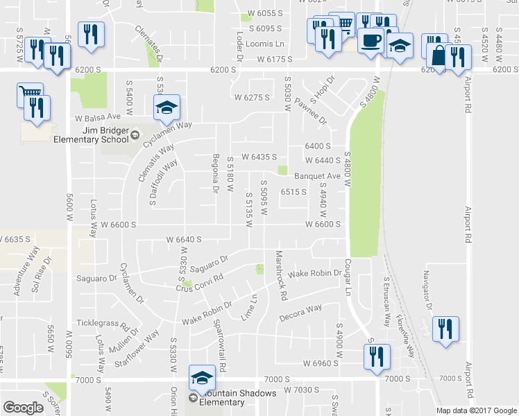 map of restaurants, bars, coffee shops, grocery stores, and more near 6564 S 5095 W in West Jordan