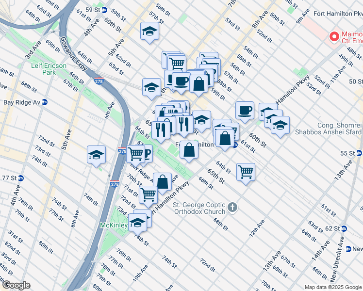 map of restaurants, bars, coffee shops, grocery stores, and more near 847 65th Street in Brooklyn