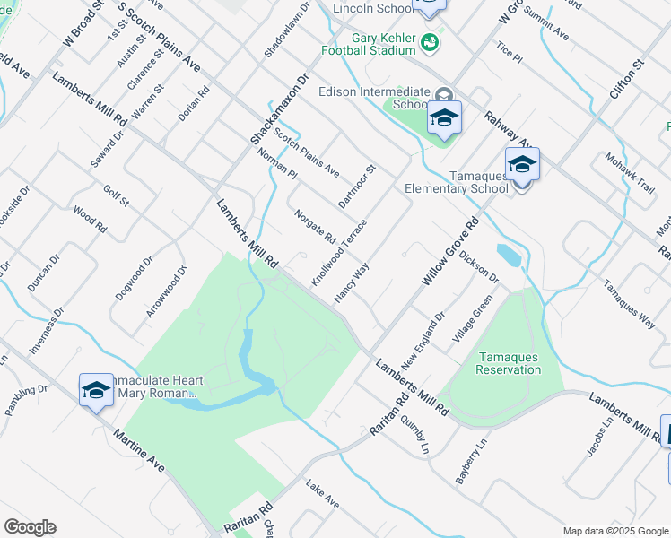 map of restaurants, bars, coffee shops, grocery stores, and more near 853 Knollwood Terrace in Westfield