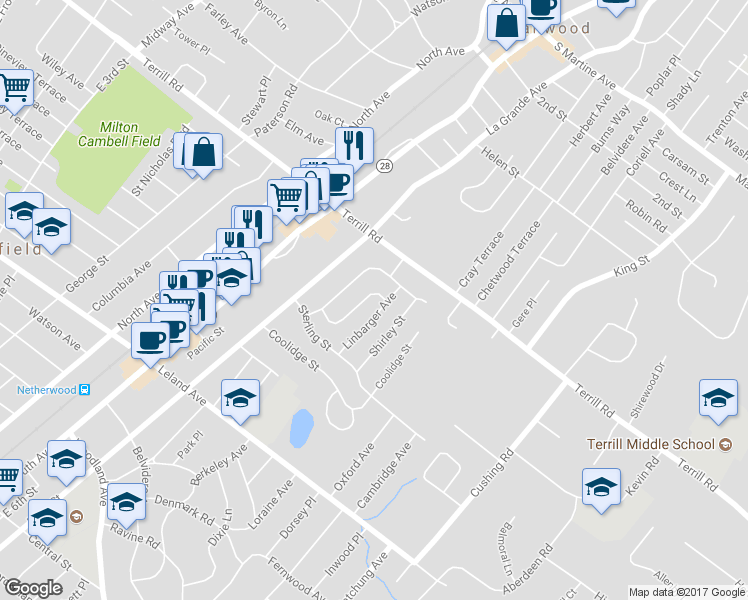map of restaurants, bars, coffee shops, grocery stores, and more near 1466 Frances Lane in Plainfield