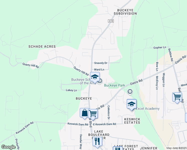 map of restaurants, bars, coffee shops, grocery stores, and more near 1801 Lake Boulevard in Redding