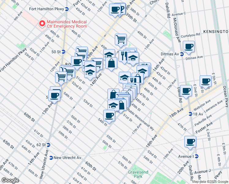 map of restaurants, bars, coffee shops, grocery stores, and more near 1500 49th Street in Brooklyn