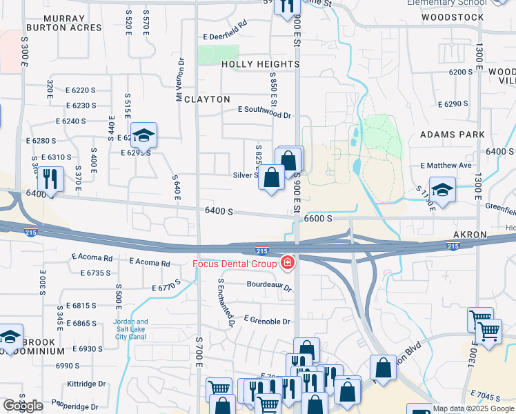map of restaurants, bars, coffee shops, grocery stores, and more near 816 6400 South in Murray