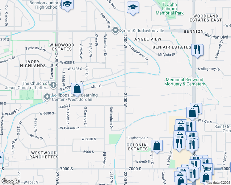map of restaurants, bars, coffee shops, grocery stores, and more near 2262 Longmeadow Drive in Taylorsville