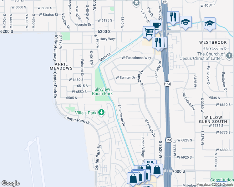 map of restaurants, bars, coffee shops, grocery stores, and more near 3887 Owensboro Drive in West Jordan