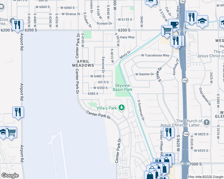 map of restaurants, bars, coffee shops, grocery stores, and more near 4017 West 6550 South in West Jordan