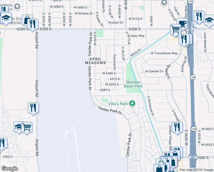 map of restaurants, bars, coffee shops, grocery stores, and more near 6569 South 4165 West in West Jordan