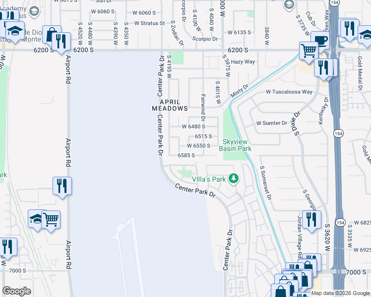map of restaurants, bars, coffee shops, grocery stores, and more near 6569 South 4165 West in West Jordan